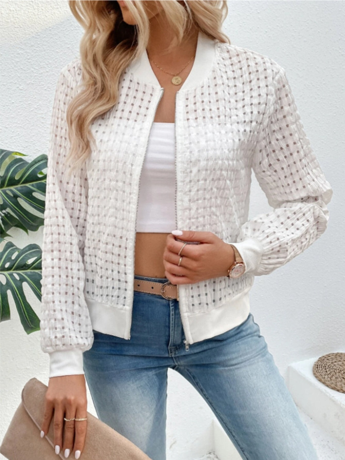 Zip Up Long Sleeve Jacket White