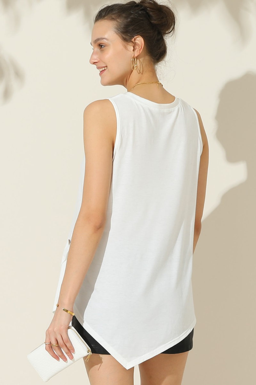 Ninexis Round Neck Button Side Tank White