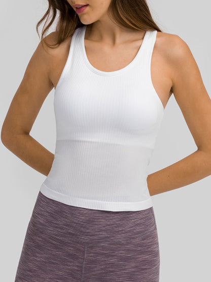 Millennia Round Neck Racerback Active Tank White