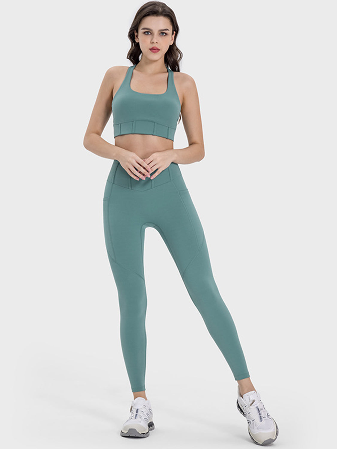 Millennia Square Neck Wide Strap Active Tank Teal