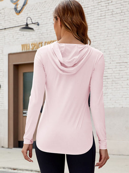 Long Sleeve Hooded Active Top Blush Pink