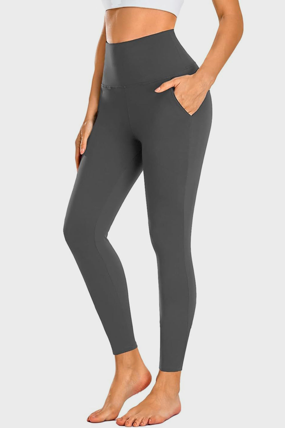 Pocketed High Waist Active Leggings Dark Gray