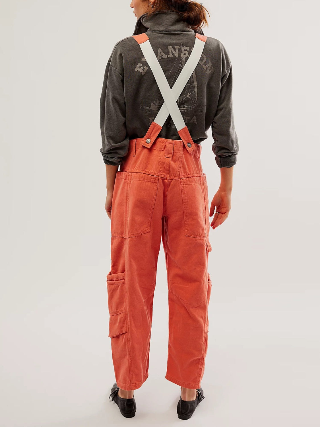 Pocketed Wide Strap Denim Overalls Orange