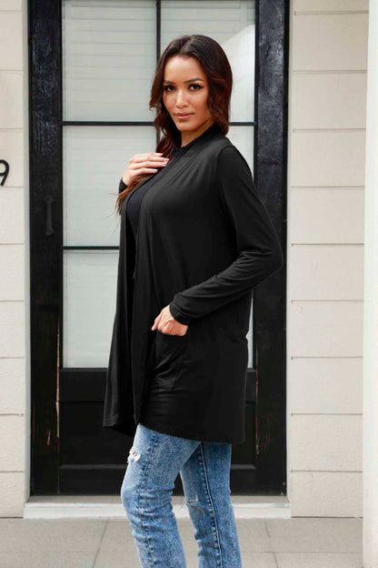 Basic Bae Full Size Open Front Long Sleeve Cardigan with Pockets Black