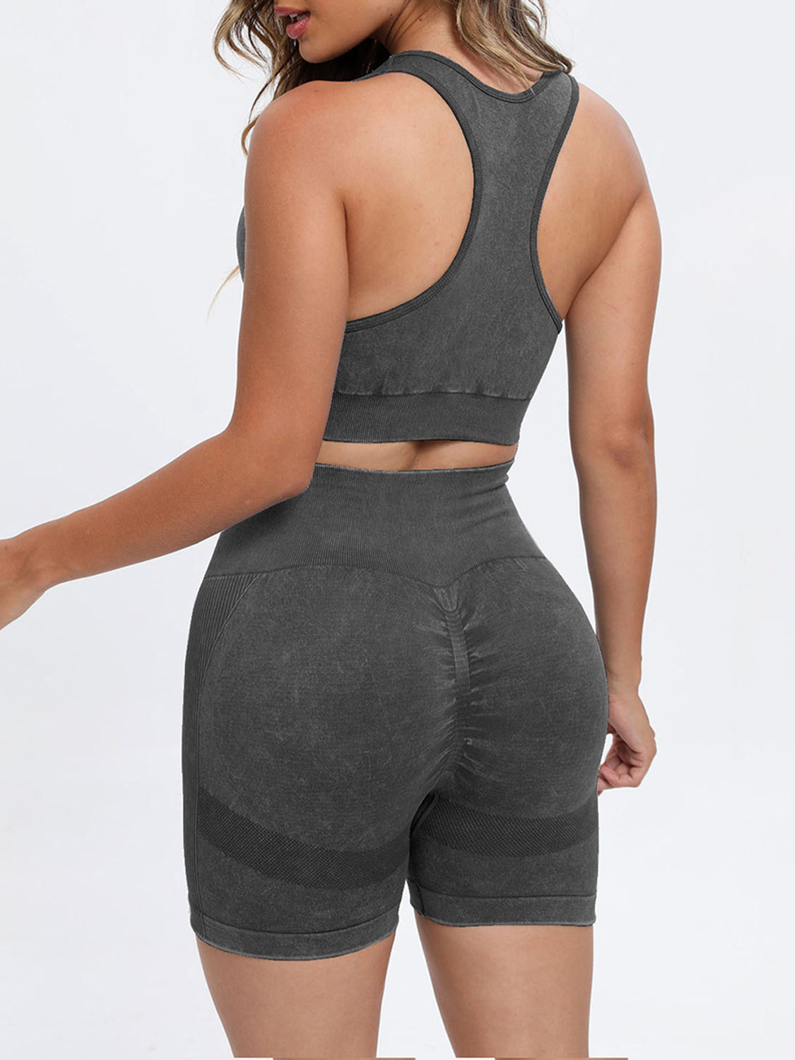 Scoop Neck Wide Strap Top and Shorts Active Set Dark Gray