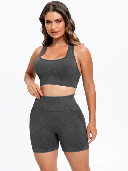 Scoop Neck Wide Strap Top and Shorts Active Set Dark Gray