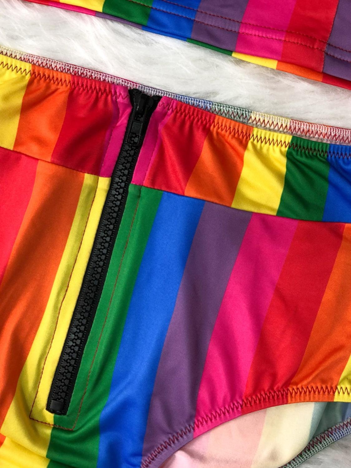 Contrast Half Zip Top and Brief Swim Set Multicolor