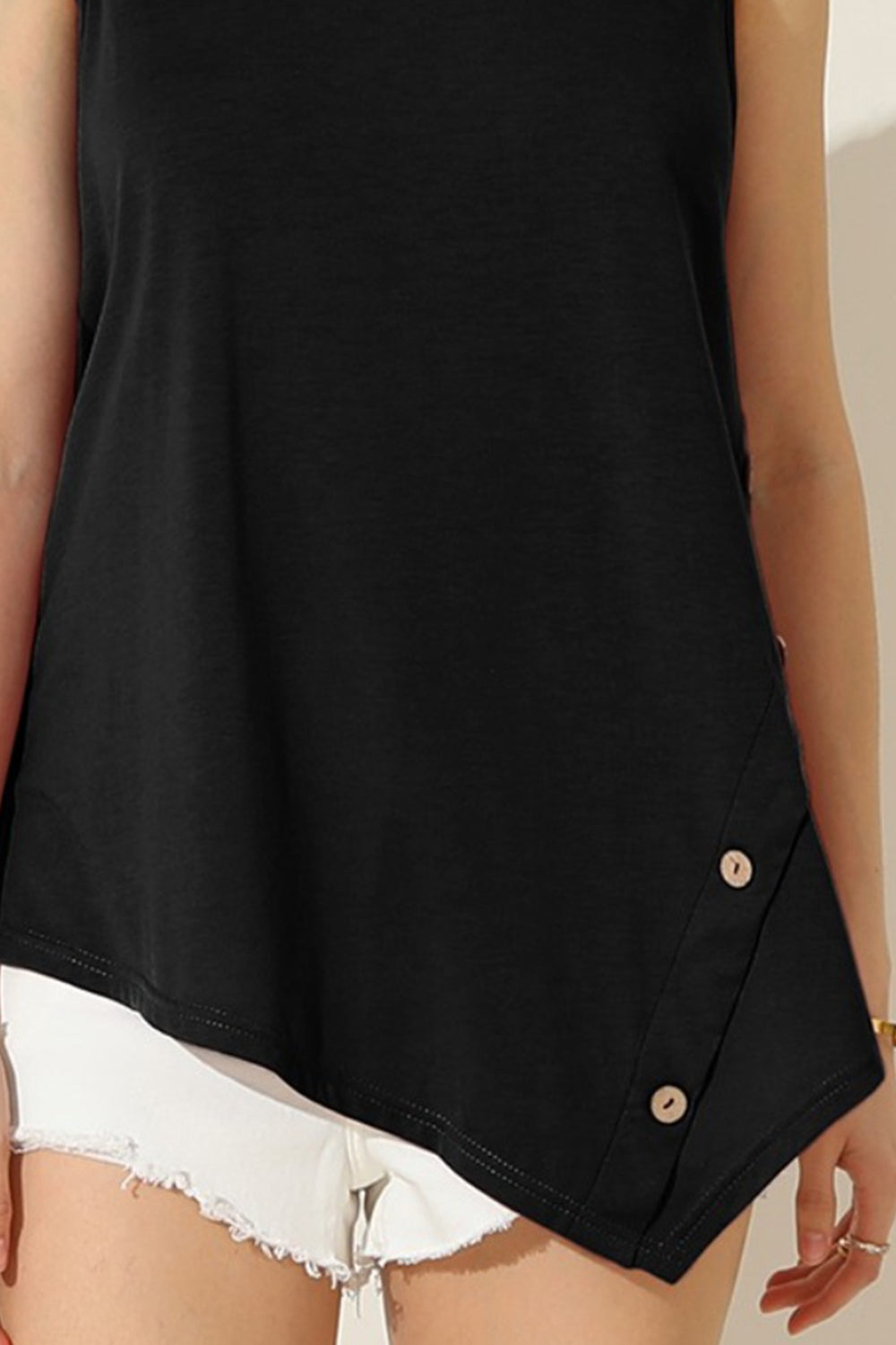 Ninexis Round Neck Button Side Tank Black