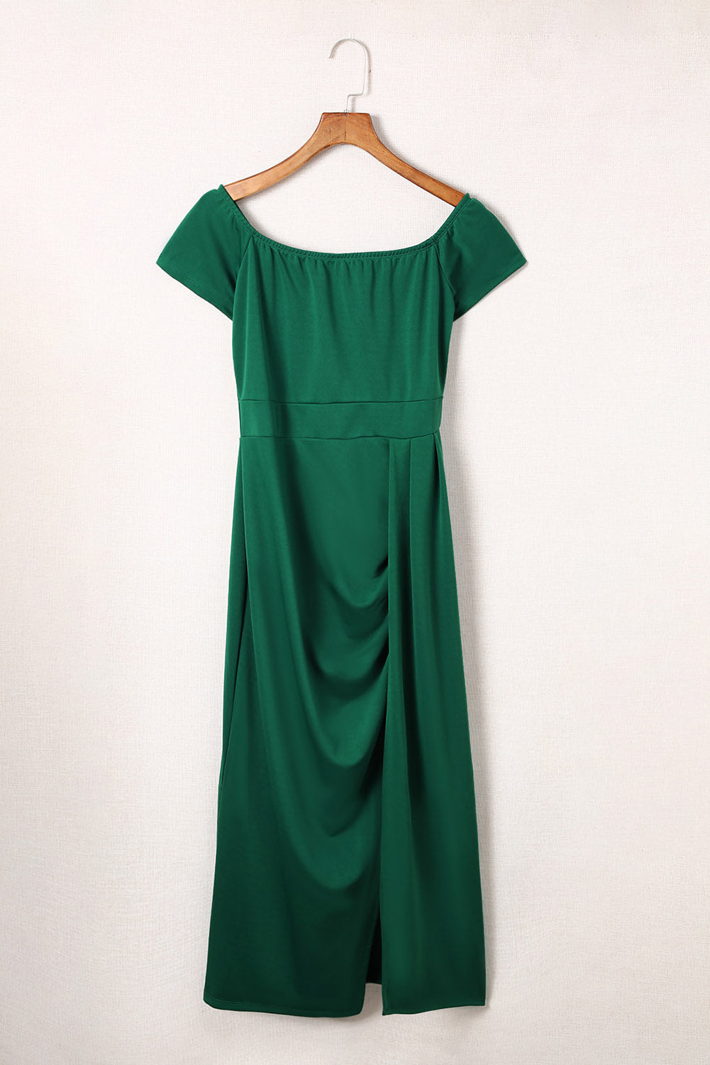 Slit Short Sleeve Wrap Dress Dark Green