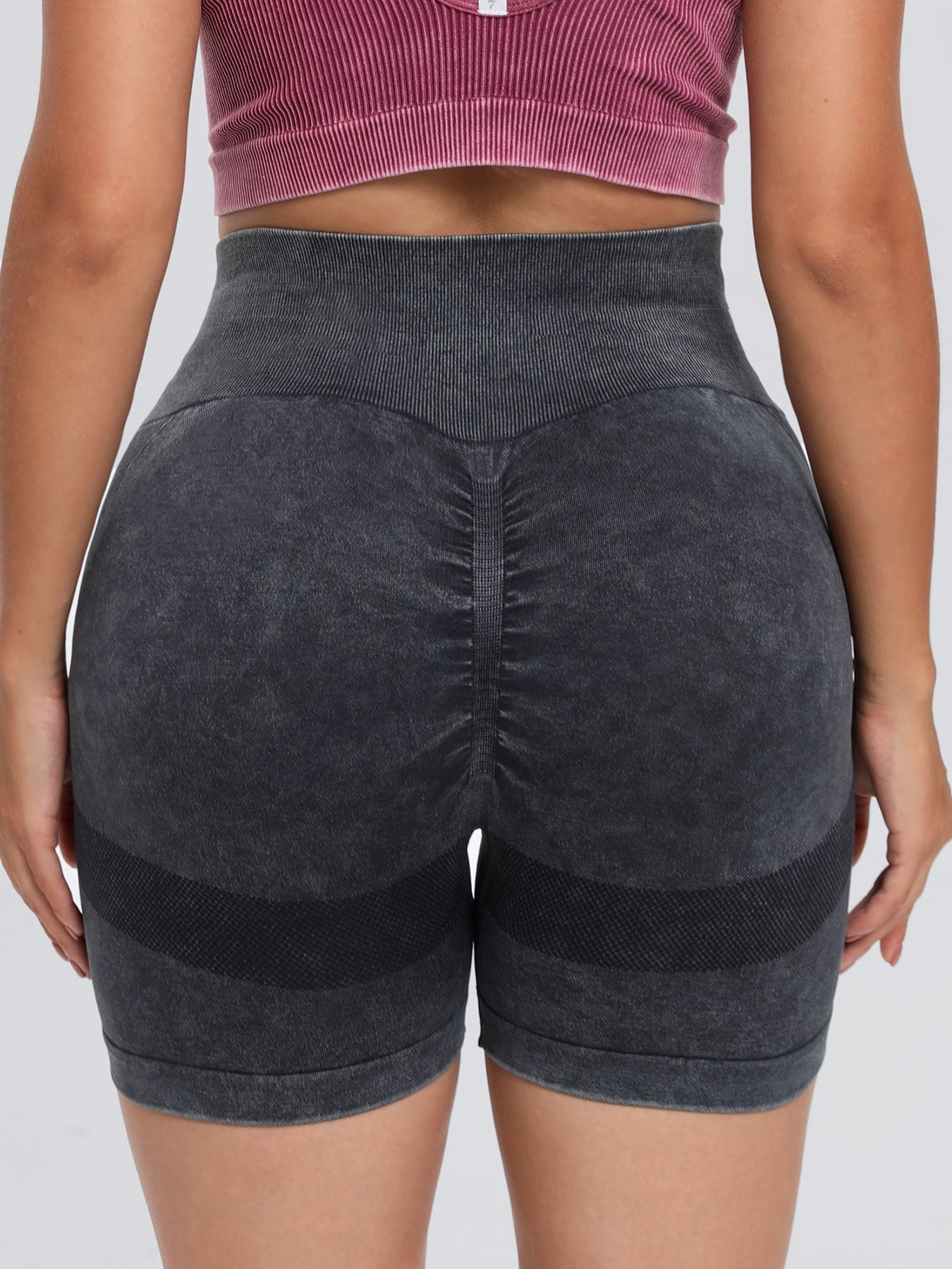 Washed High Waist Active Shorts Dark Gray