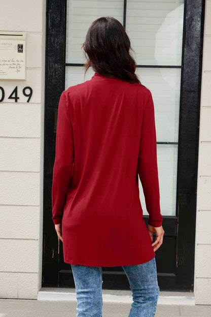 Basic Bae Full Size Open Front Long Sleeve Cardigan with Pockets Deep Red