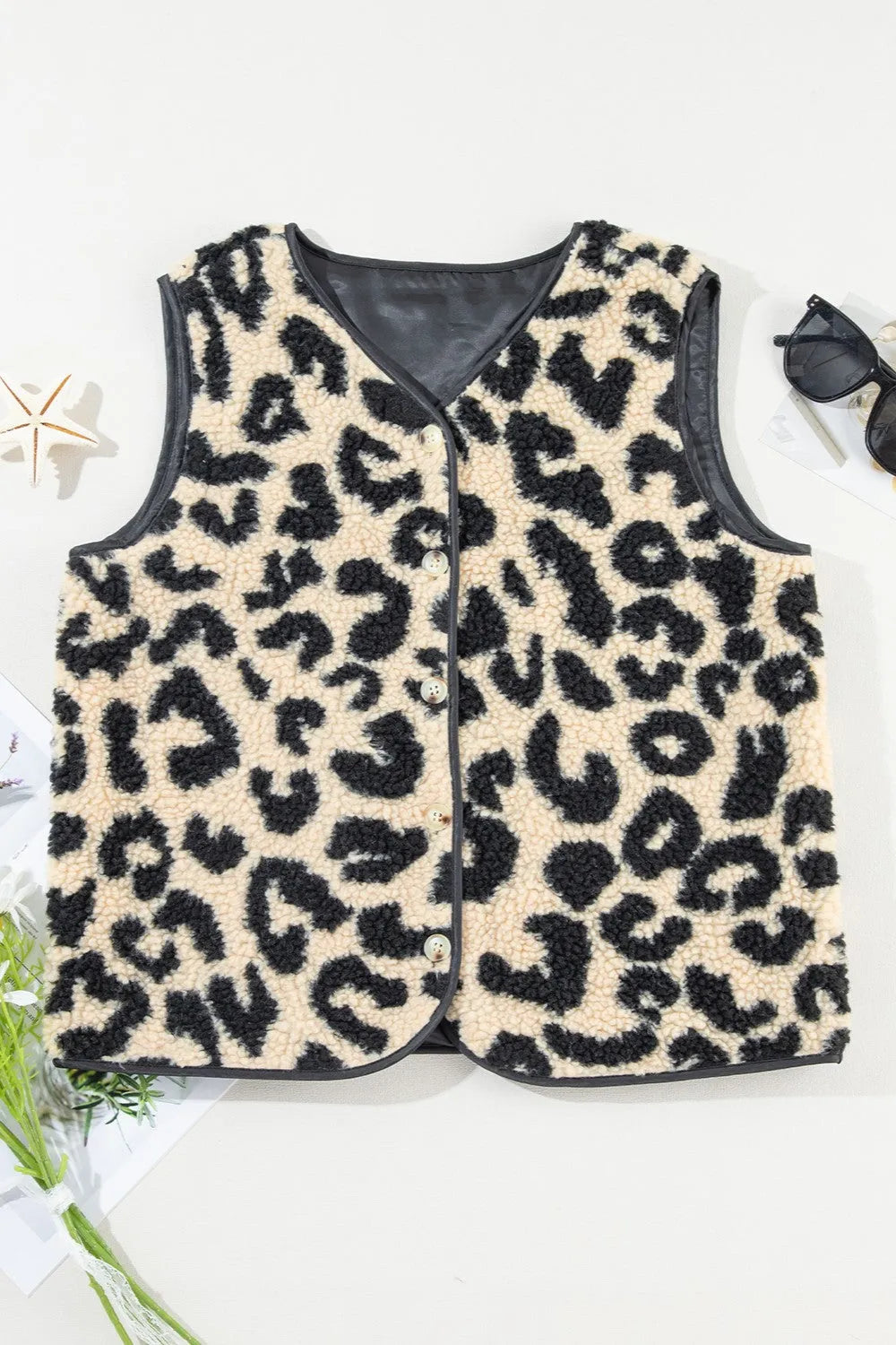 Leopard Button Up Vest Coat Leopard