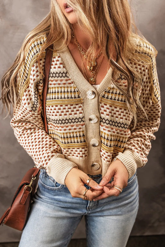 Button Up Long Sleeve Cardigan Beige