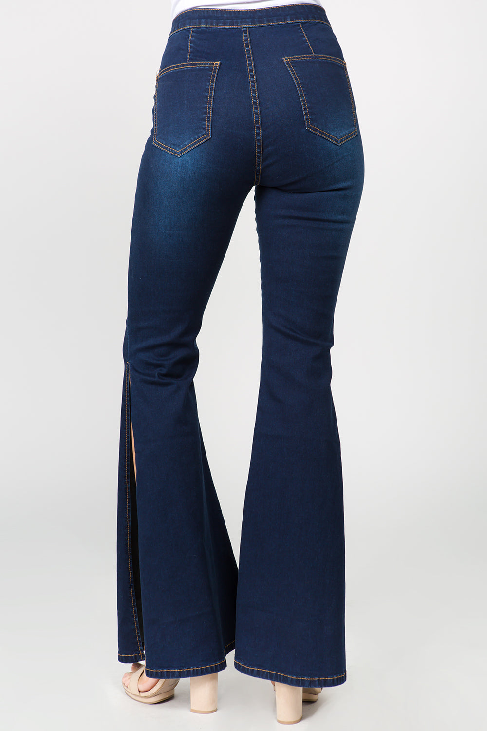 American Bazi Side Slit Flare Jeans DK Blue