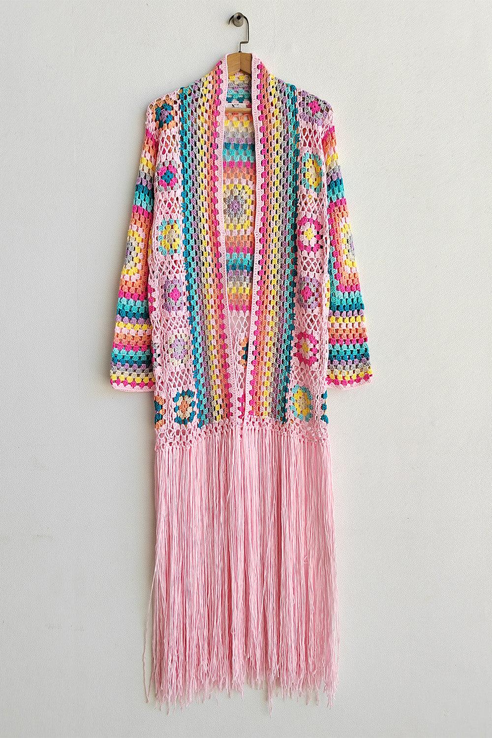 Fringe Tied Long Sleeve Cardigan Blush Pink