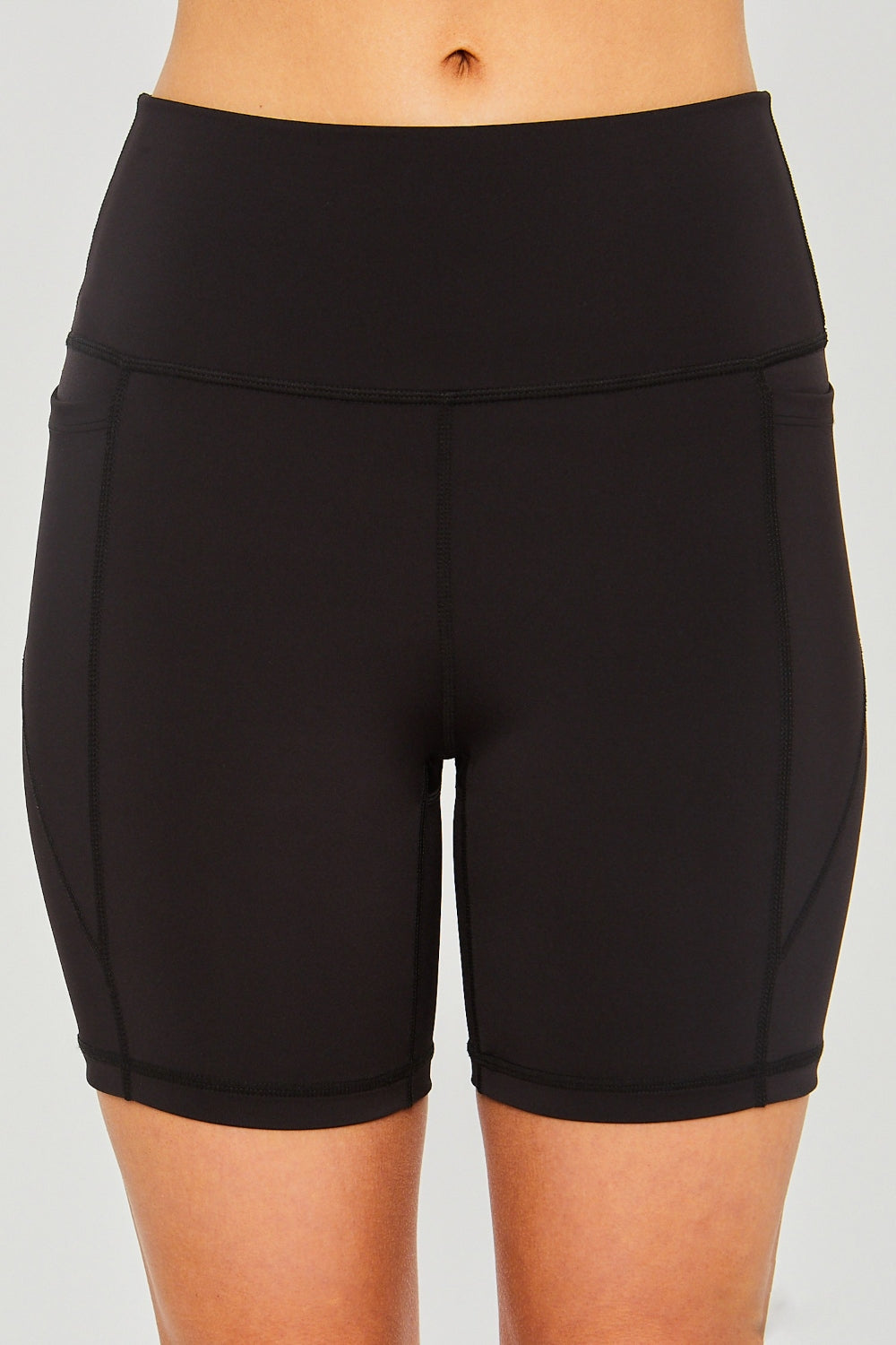 Love Tree High Waist Seam Detail Active Shorts Black