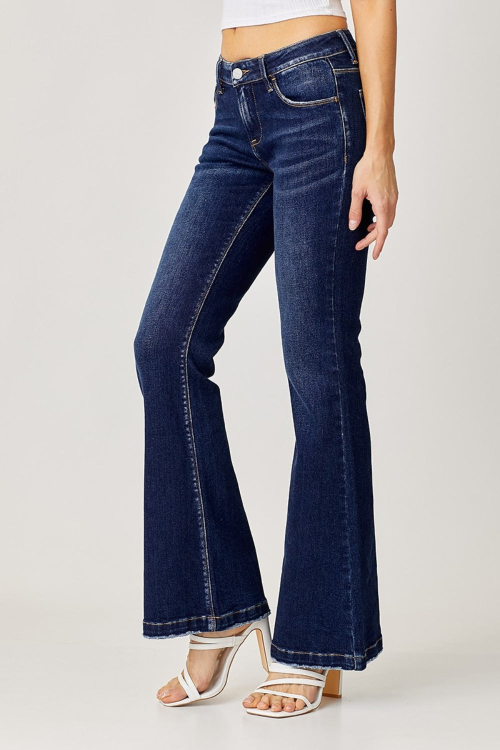 RISEN Full Size Low Rise Flare Jeans Dark