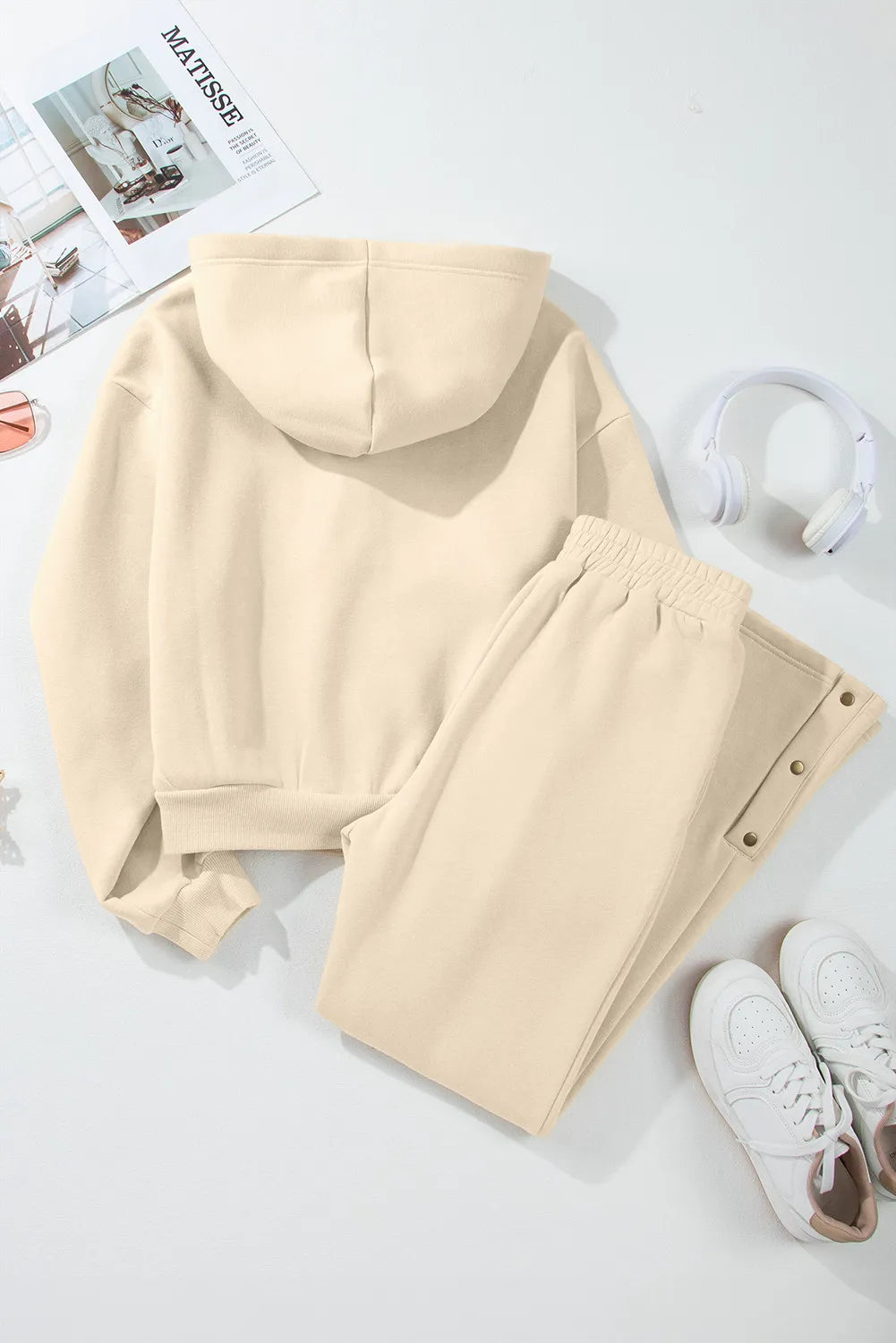 Long Sleeve Hooded Top and Pants Active Set Tan