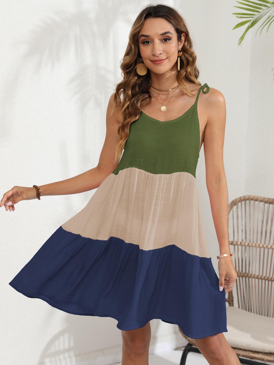 Color Block Spaghetti Strap Cover-Up Dress Dark Blue