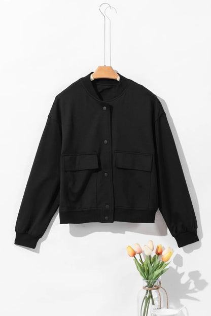 Pocketed Snap Down Long Sleeve Jacket Black