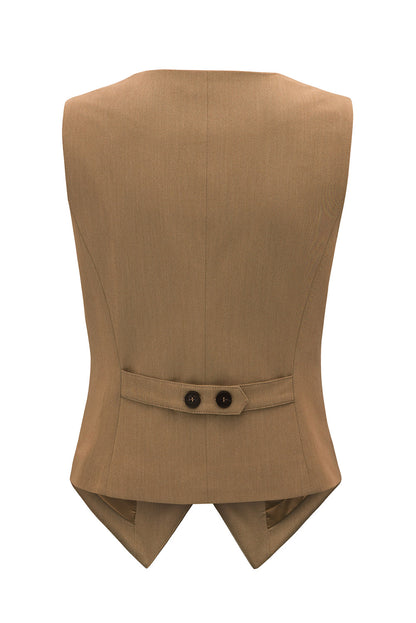 Pocketed Button Up Vest Camel