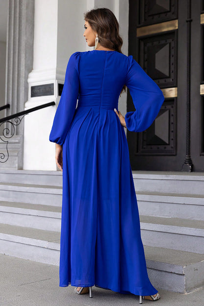 Twist Front Cutout Long Sleeve Dress Royal Blue