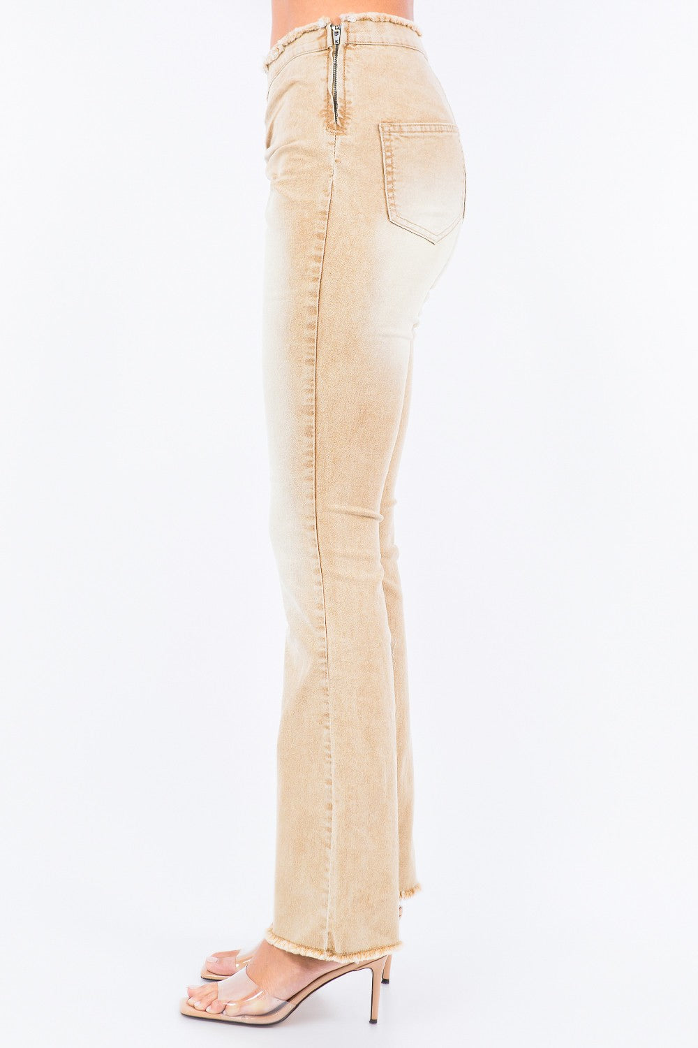 American Bazi V-Cut Ruched Flare Pants Tan