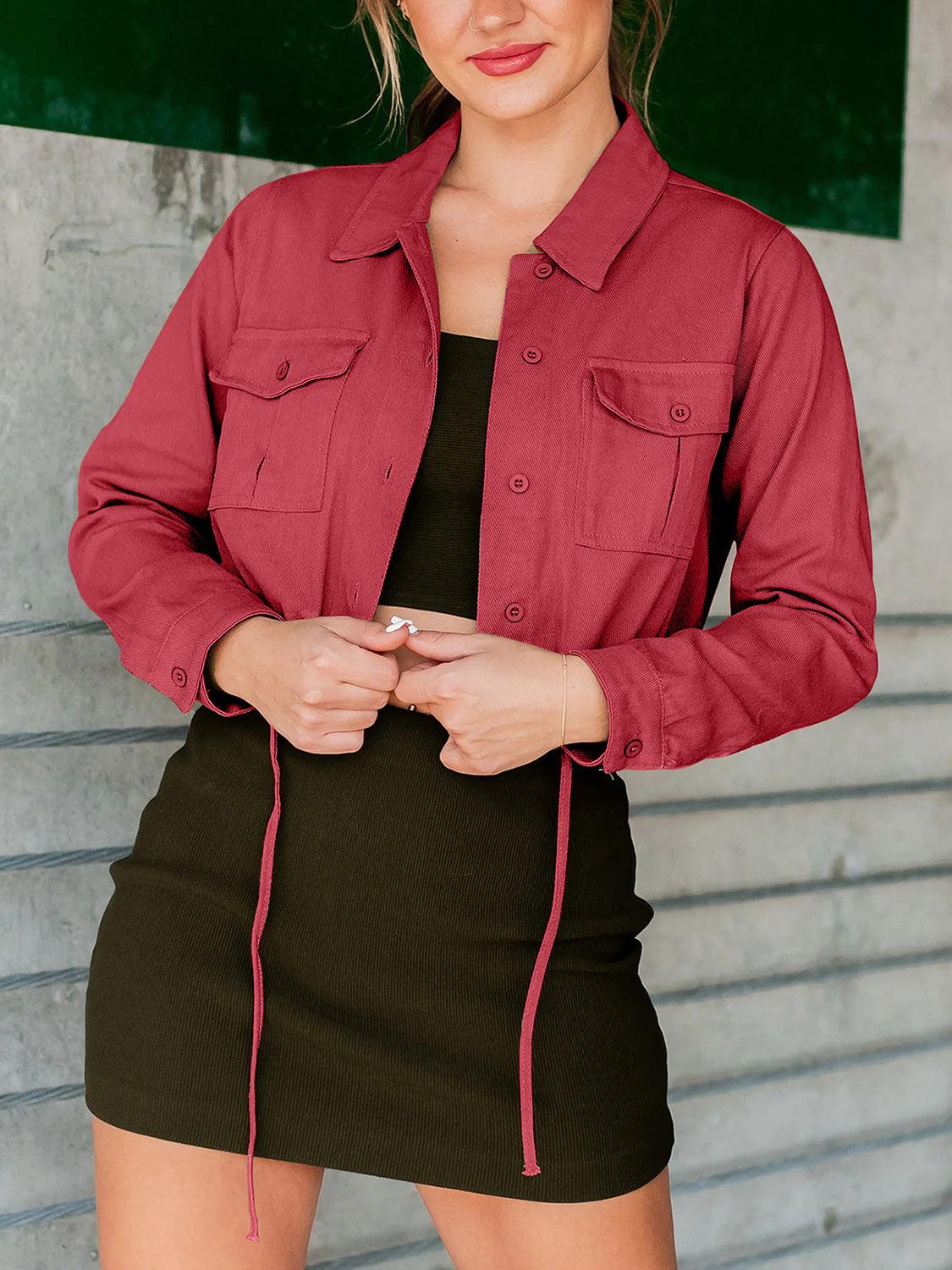 Button Up Long Sleeve Jacket Deep Red