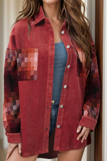 Button Up Long Sleeve Jacket Burgundy