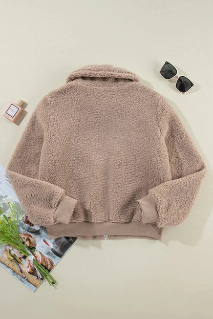 Zip Up Long Sleeve Plush Jacket Mocha