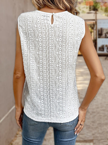 Lace Eyelet Sleeveless Top White