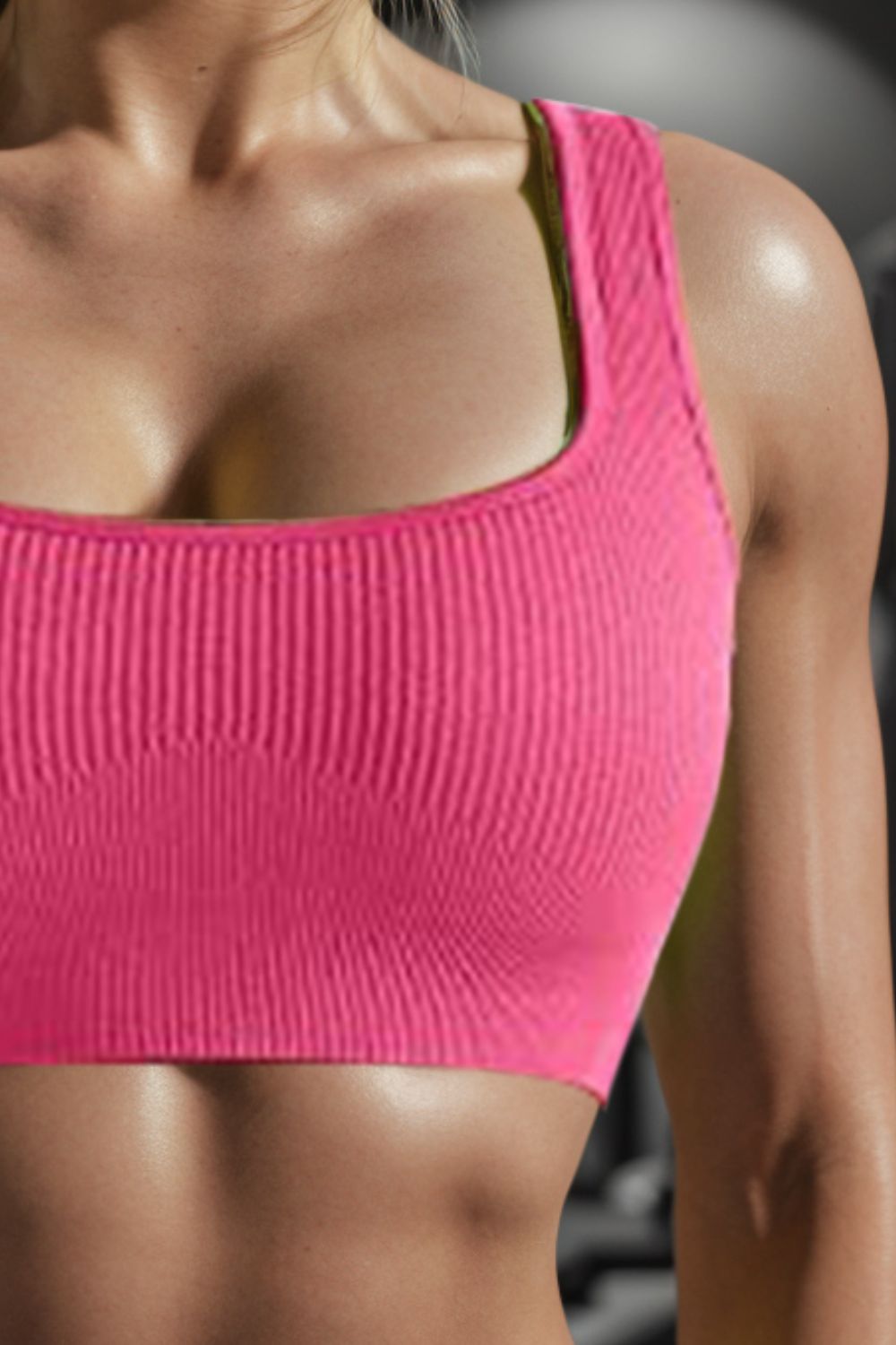 Square Neck Wide Strap Active Bra Hot Pink