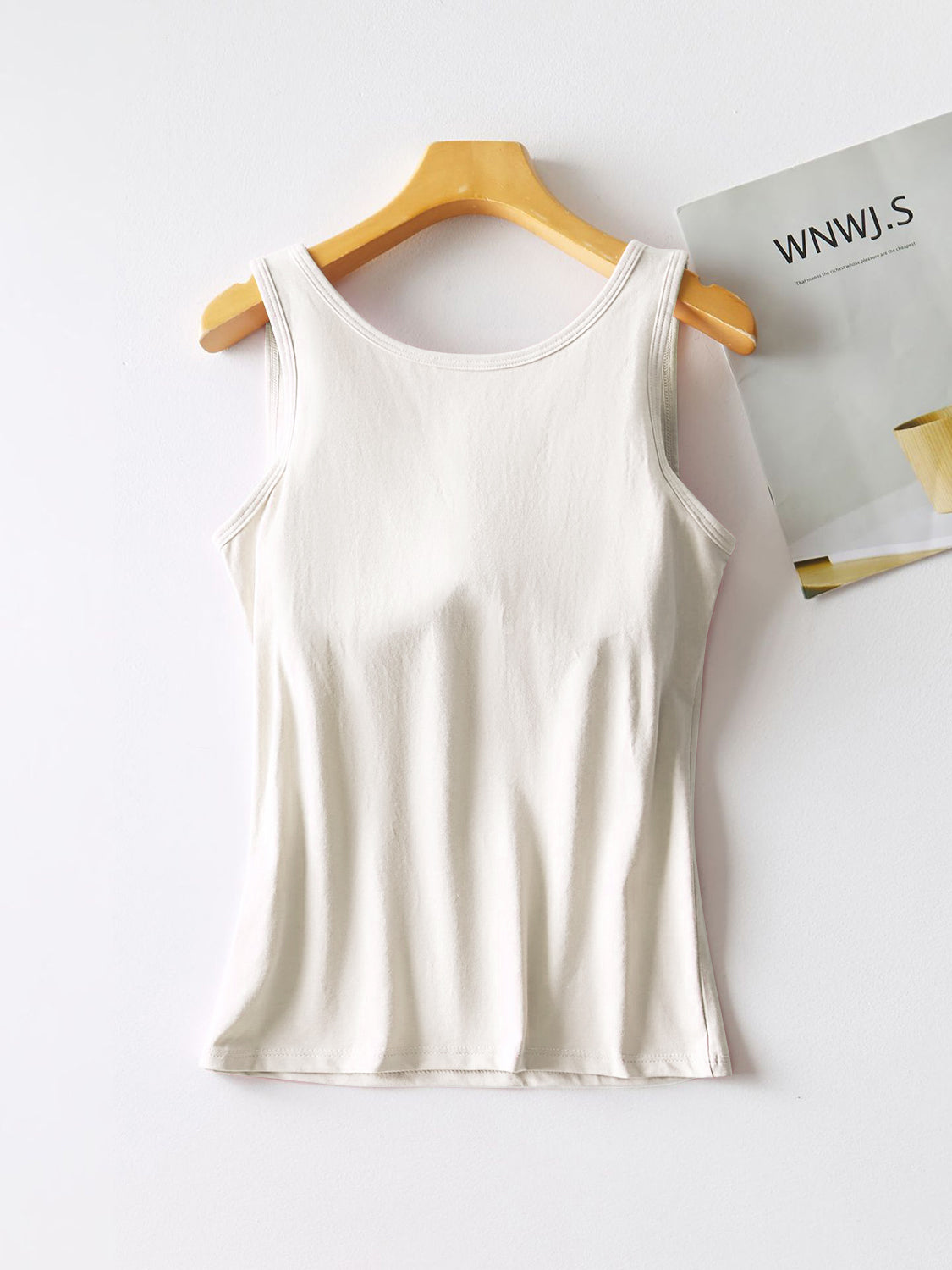 Round Neck Tank with Bra White