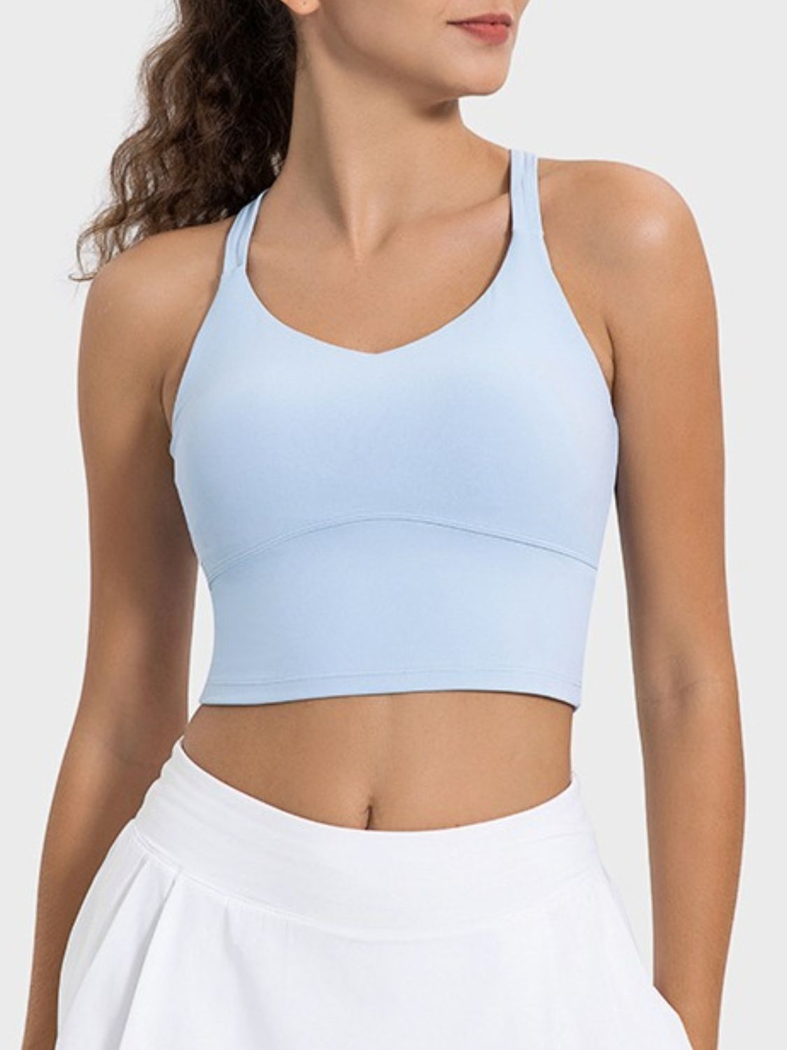 Millennia Crisscross Round Neck Active Tank Light Blue