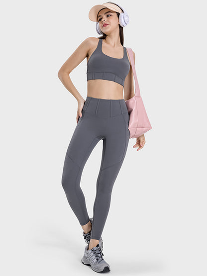 Millennia Square Neck Wide Strap Active Tank Dark Gray