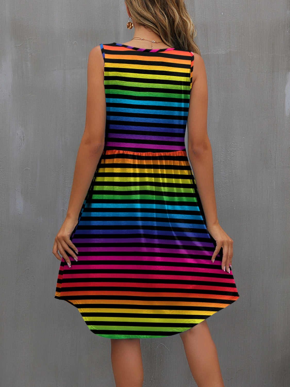 FAM-FAM Round Neck Wide Strap Mini Dress Stripe