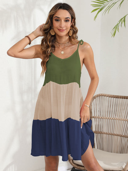 Color Block Spaghetti Strap Cover-Up Dress Dark Blue