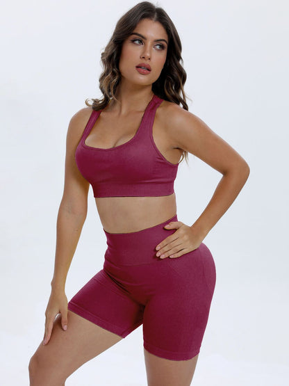 Scoop Neck Wide Strap Top and Shorts Active Set Deep Purple