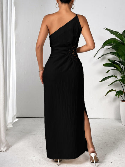 Honey Slit One Shoulder Sleeveless Maxi Dress Black