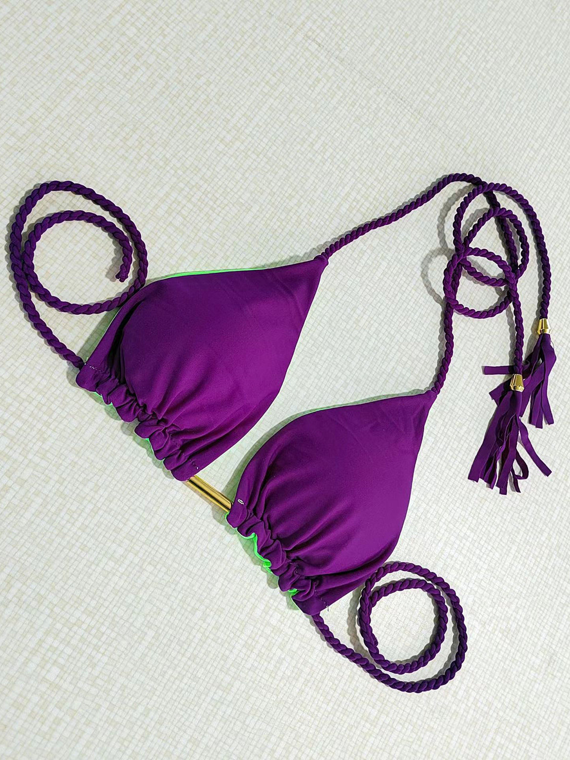 Contrast Halter Neck Two-Piece Bikini Set Purple