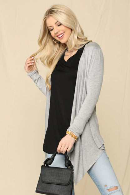 Celeste Full Size Open Front Knit Cardigan Grey