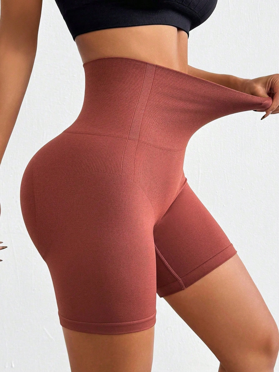 Seamless High Waist Active Shorts Rust