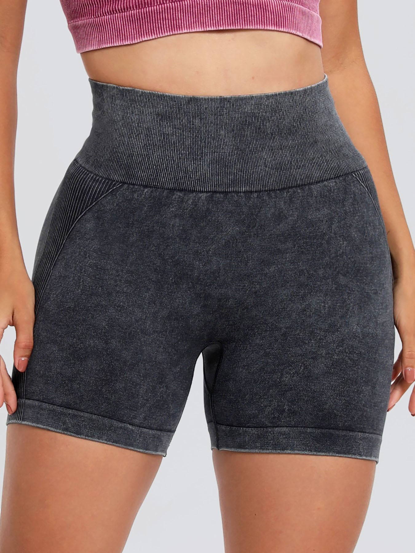 Washed High Waist Active Shorts Dark Gray