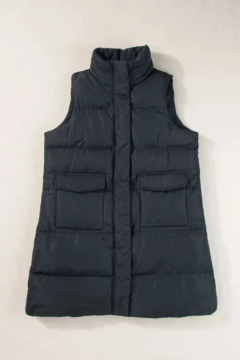 Pocketed Zip Up Vest Coat Black