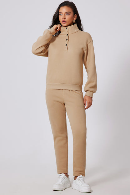 Half Snap Turtleneck Top and Pants Active Set Dust Storm