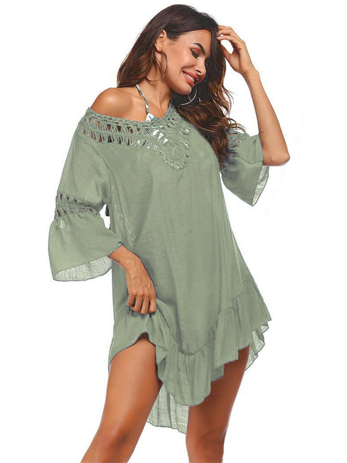 Backless Cutout Three-Quarter Sleeve Cover Up Sage One Size