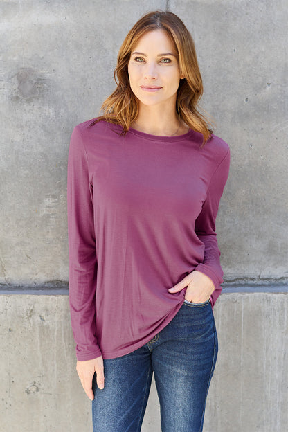 Basic Bae Full Size Round Neck Long Sleeve Top Mauve