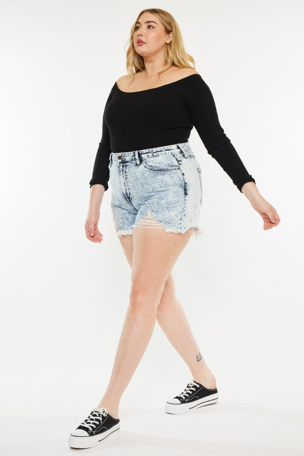 Kancan Full Size Distressed High Waist Denim Shorts Acid