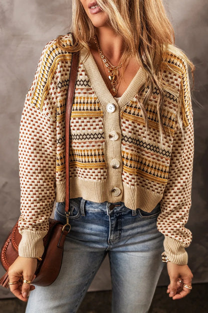 Button Up Long Sleeve Cardigan Beige