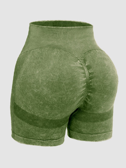 Washed High Waist Active Shorts Yellow-Green